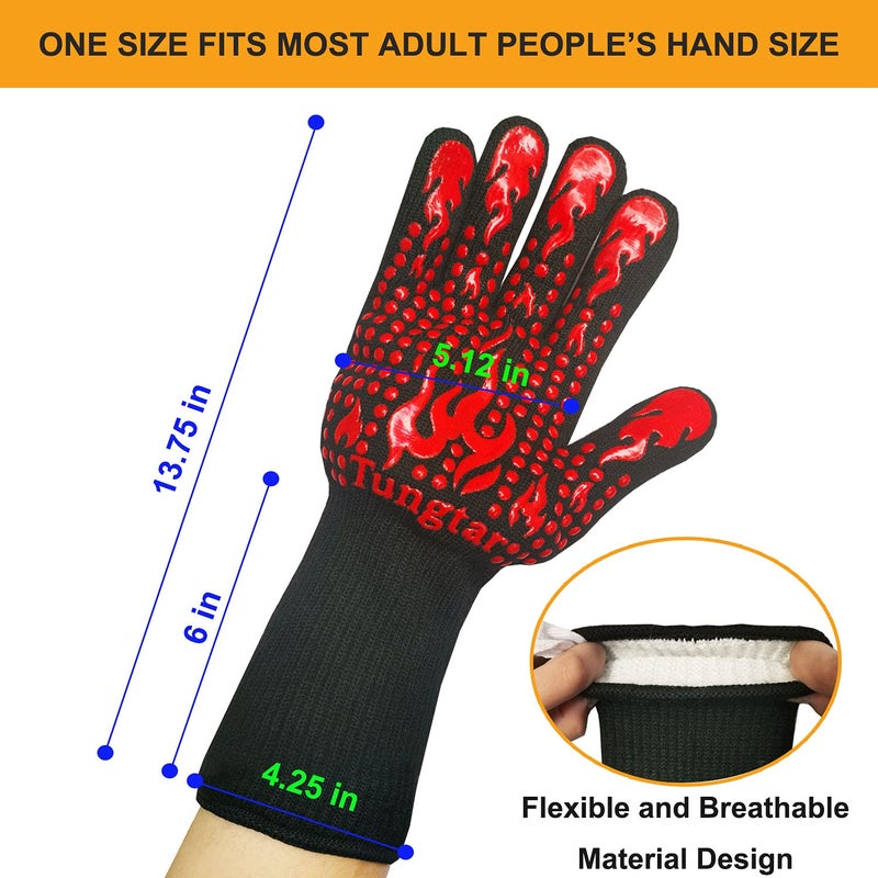 TUNGTAR Turkey Fryer BBQ Heat Resistant Gloves  Cooking Gloves  Oven Gloves 1472? 14Inch  Heat Resistant  Grill Gloves  Silicone Non-Slip Cooking Gloves for Cooking  Grilling  Baking  Welding  (Large  Red) - Image 2